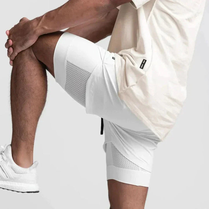 2-in-1 Men's Sports Shorts Breathable with Inner Shorts Training - Noah-White/White-S-Nora Luxe