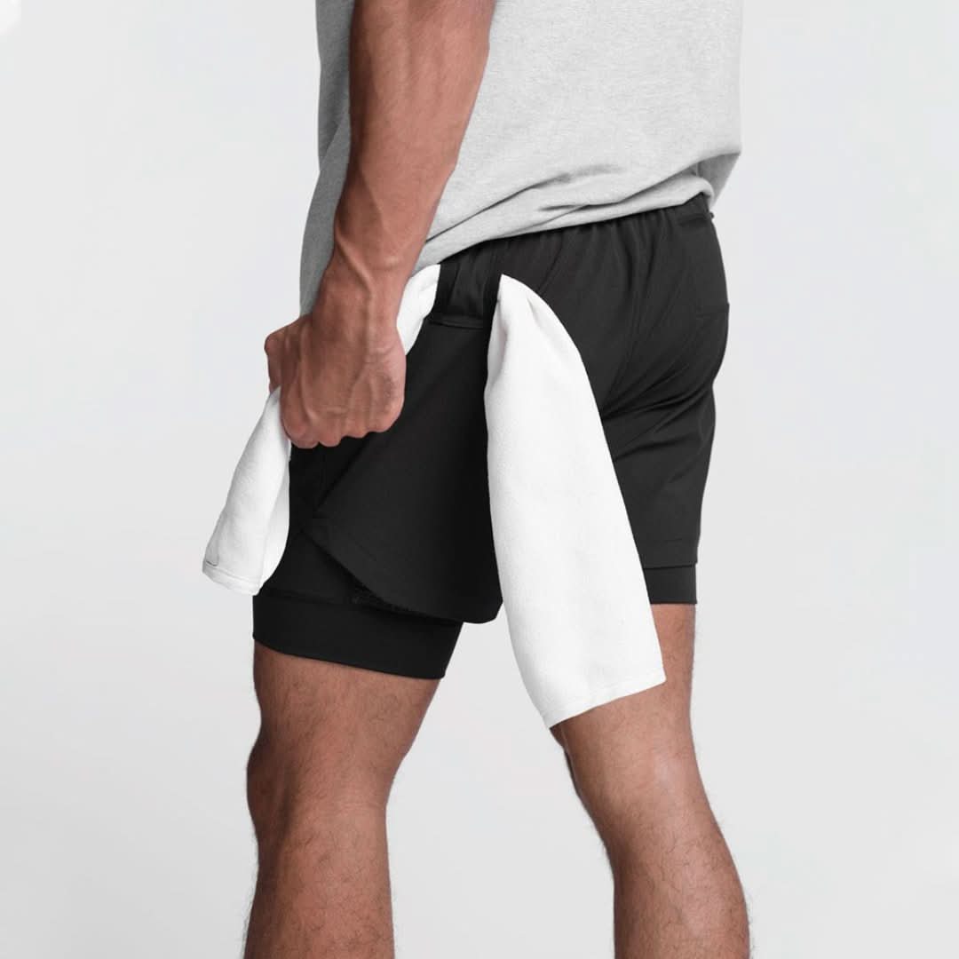 2-in-1 Men's Sports Shorts Breathable with Inner Shorts Training - Noah-White/White-S-Nora Luxe