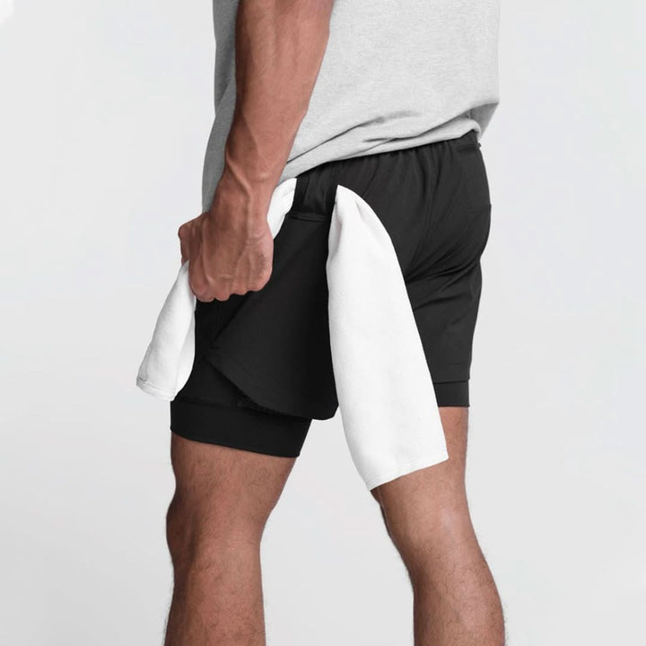 2-in-1 Men's Sports Shorts Breathable with Inner Shorts Training - Noah-White/White-S-Nora Luxe