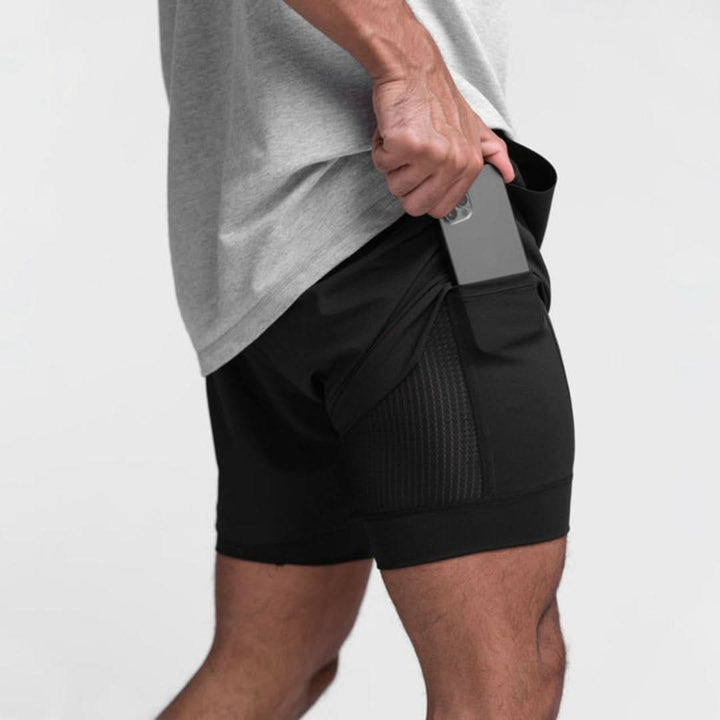 2-in-1 Men's Sports Shorts Breathable with Inner Shorts Training - Noah-White/White-S-Nora Luxe