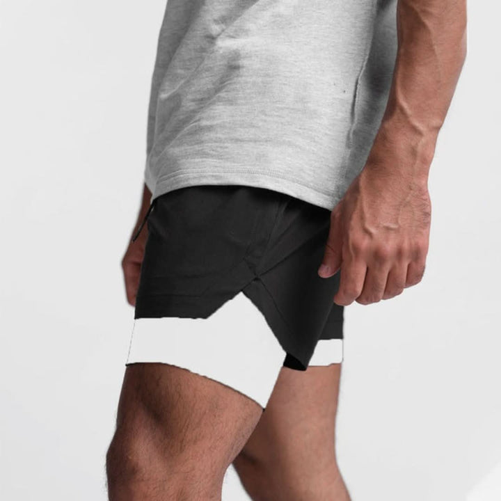 2-in-1 Men's Sports Shorts Breathable with Inner Shorts Training - Noah-White/White-S-Nora Luxe