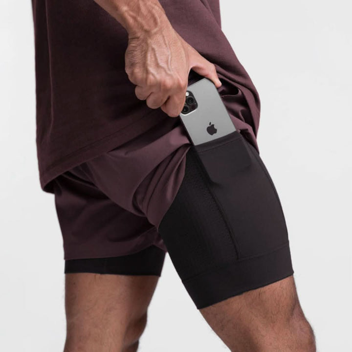 2-in-1 Men's Sports Shorts Breathable with Inner Shorts Training - Noah-Wine red/Black-S-Nora Luxe