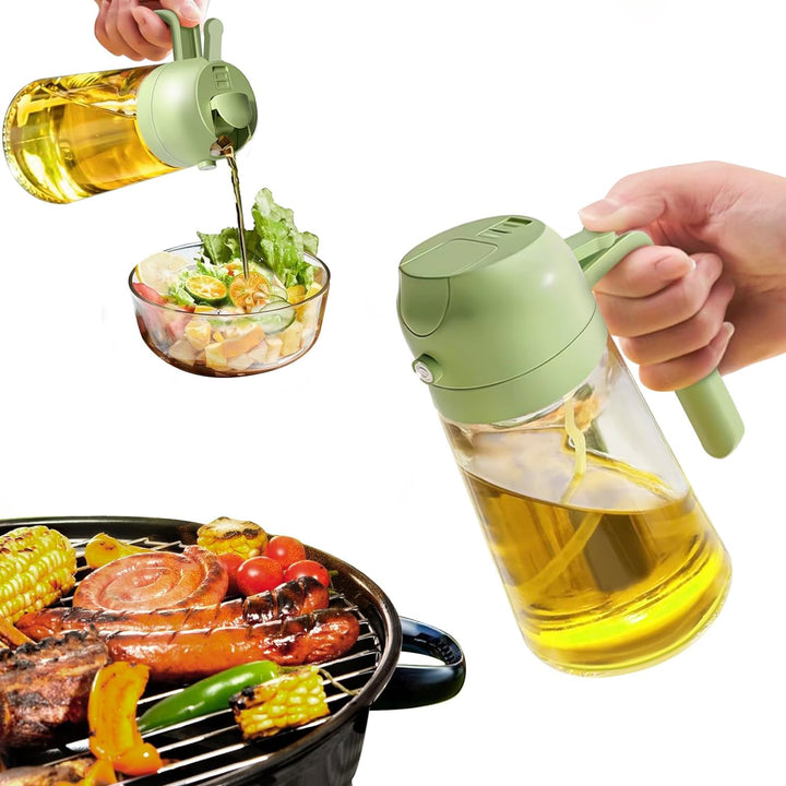 2-in-1 Olive Oil Spray - Premium 470mL Glass Bottle-Green-Nora Luxe