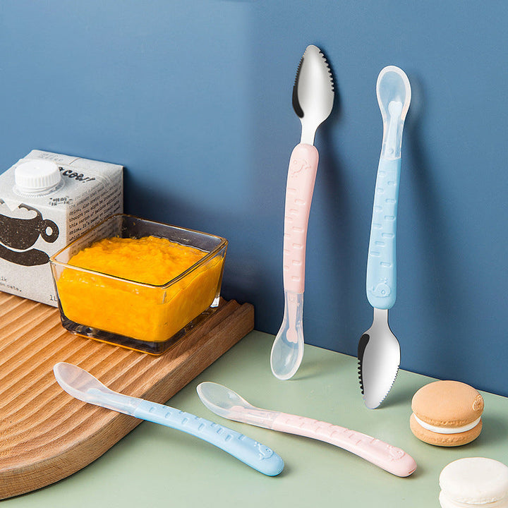 2-in-1 Silicone Baby Spoon - TinyTasties-Blue-Blue-Nora Luxe
