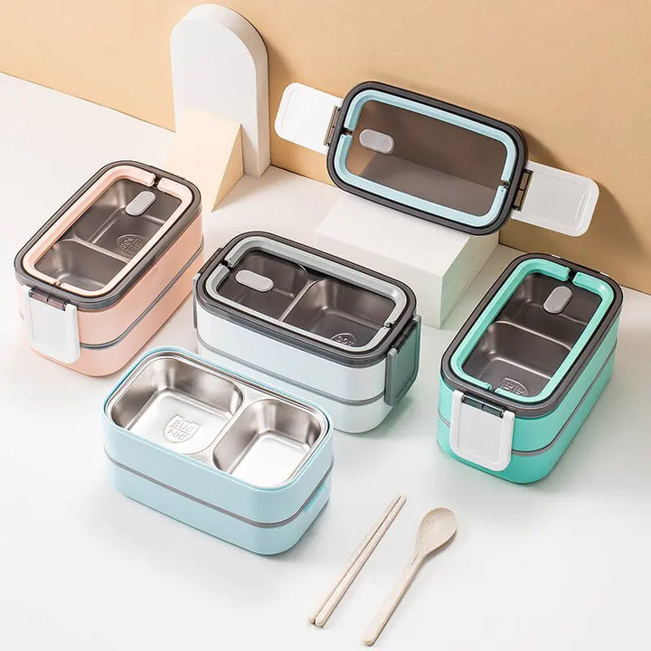 2-Layer Stainless Steel Bento Lunchbox - MealMate-White-Nora Luxe