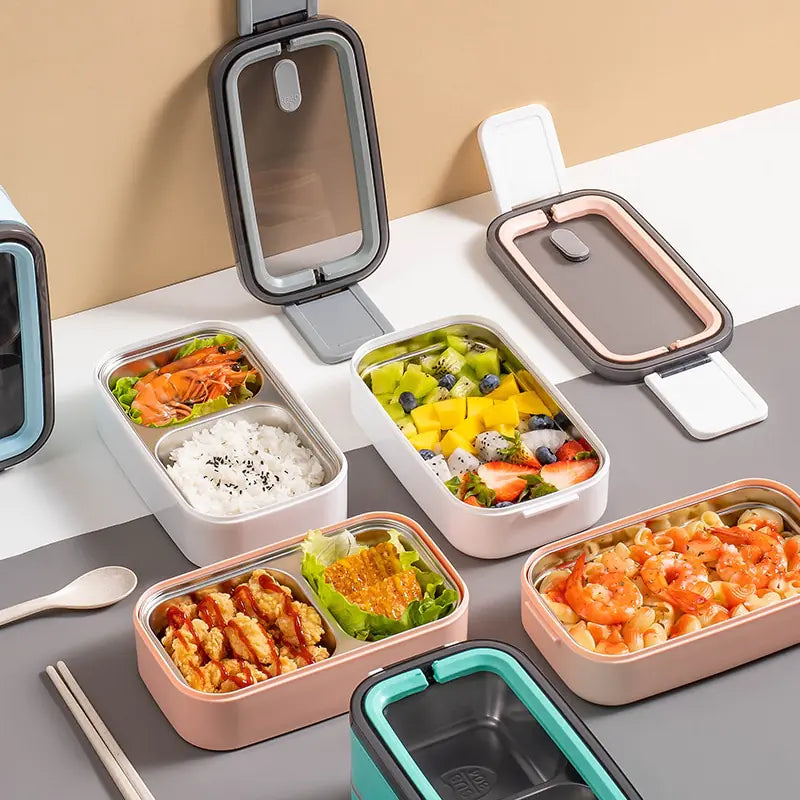 2-Layer Stainless Steel Bento Lunchbox - MealMate-White-Nora Luxe