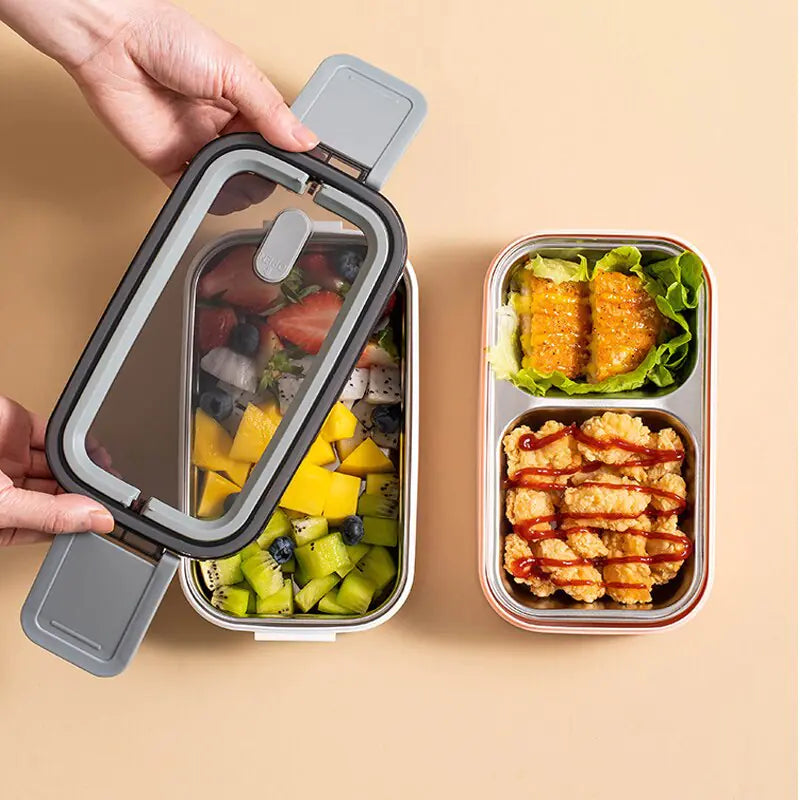 2-Layer Stainless Steel Bento Lunchbox - MealMate-White-Nora Luxe