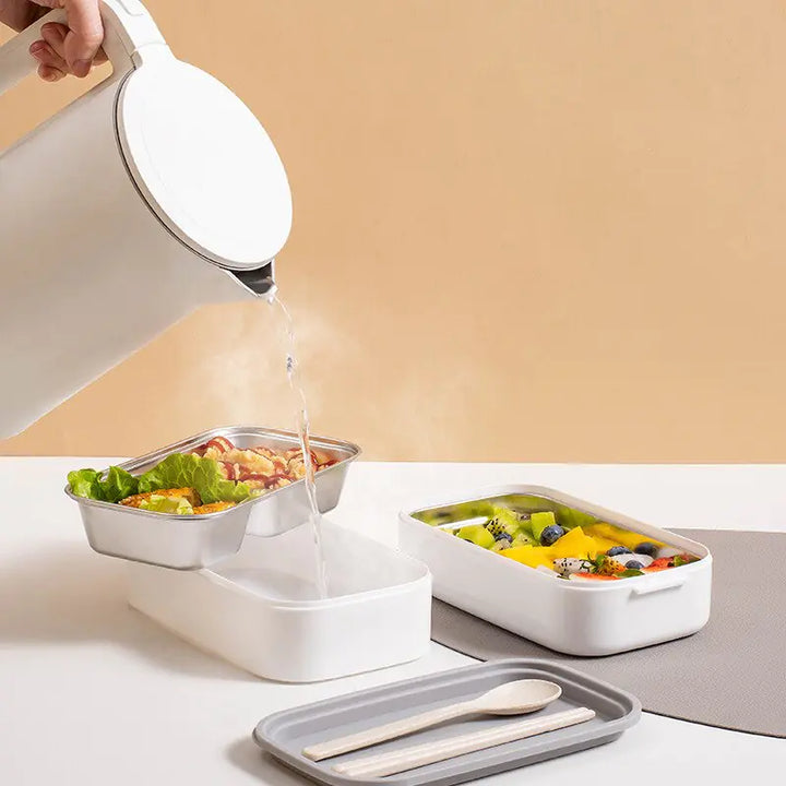 2-Layer Stainless Steel Bento Lunchbox - MealMate-White-Nora Luxe