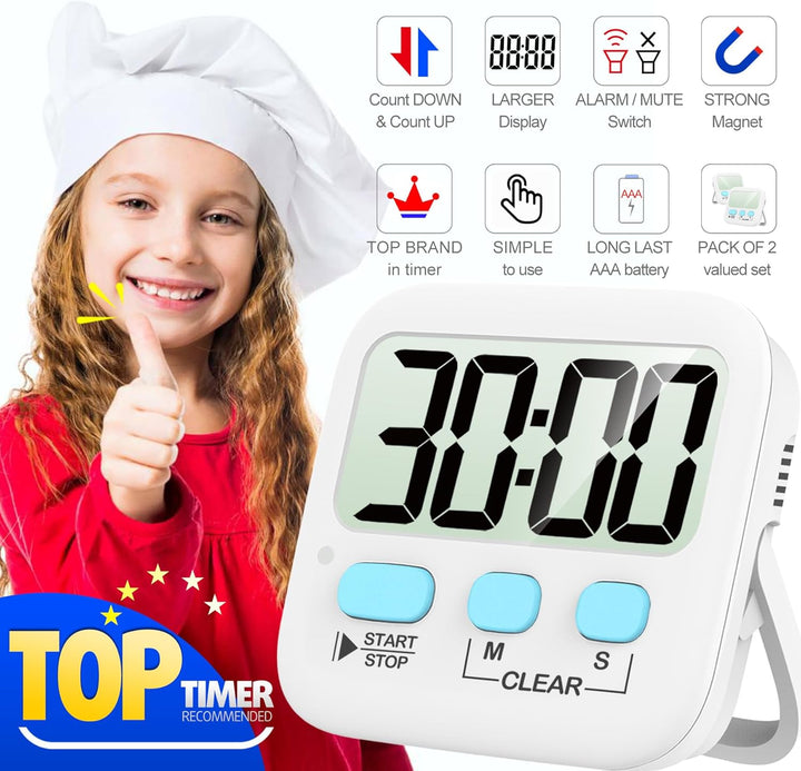 2-Pack Digital Kitchen Timers - KitchenTick-White-Nora Luxe
