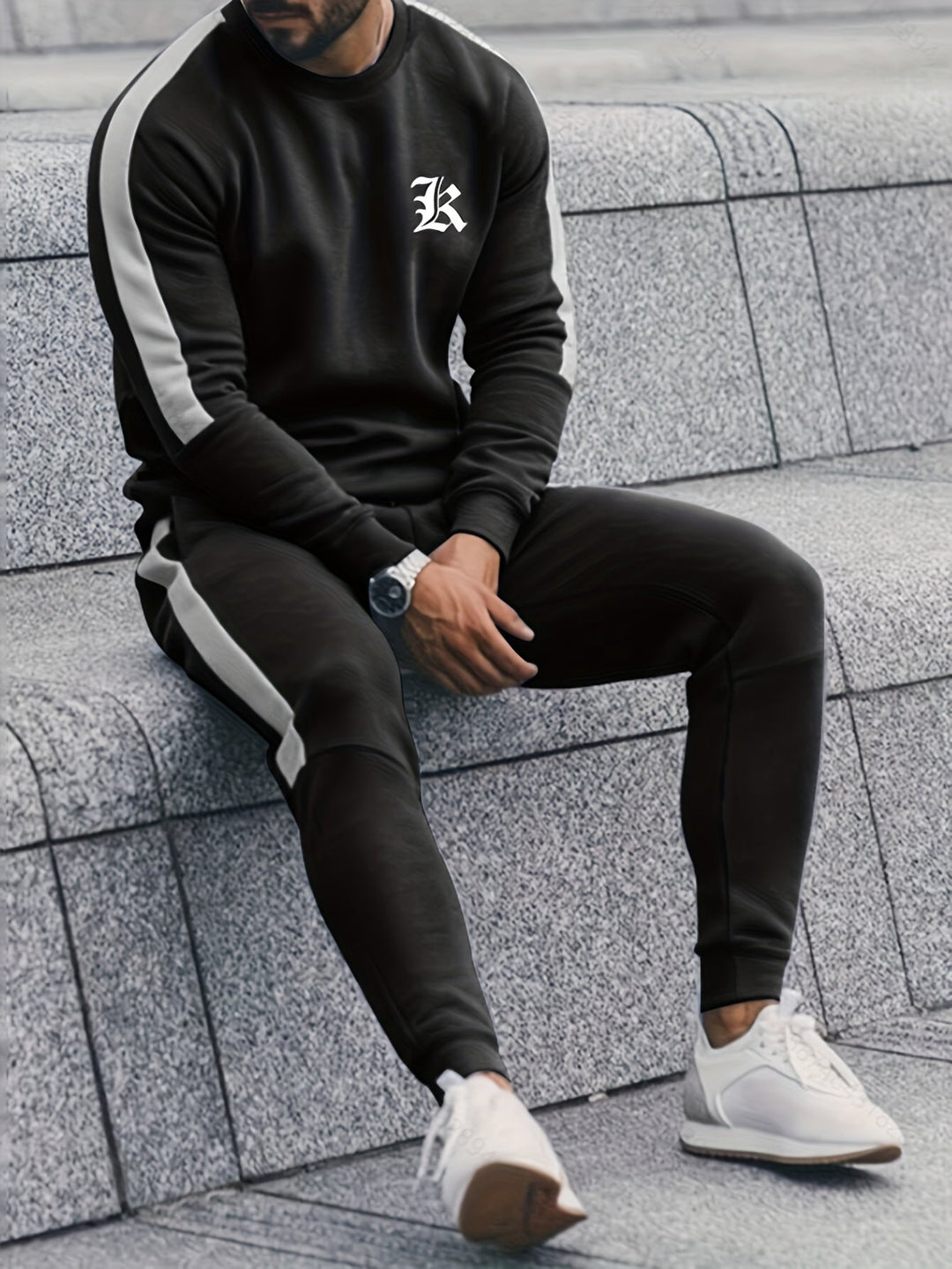 2-Piece Color Block Sport Outfit Set - Elias-Black-S-Nora Luxe