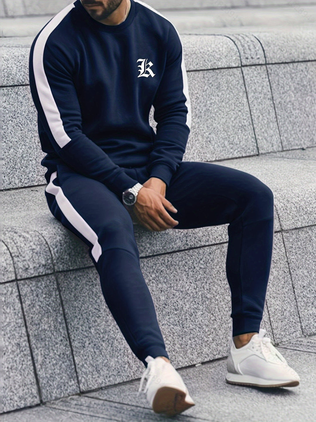 2-Piece Color Block Sport Outfit Set - Elias-Dark blue-S-Nora Luxe