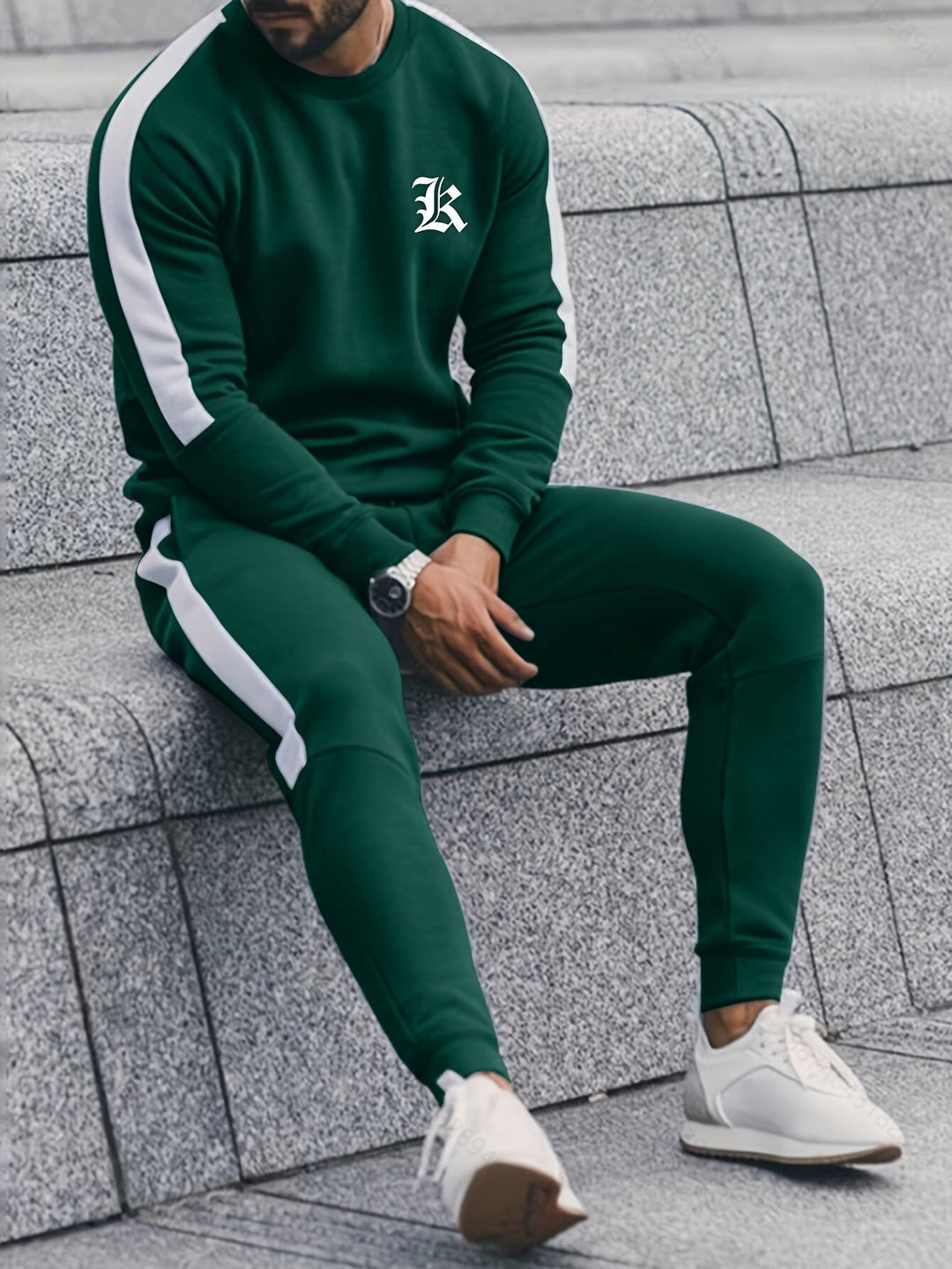 2-Piece Color Block Sport Outfit Set - Elias-Dark green-S-Nora Luxe