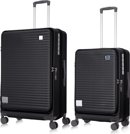 2-piece hard-shell suitcase set with laptop compartment – Berlin-Black-Nora Luxe