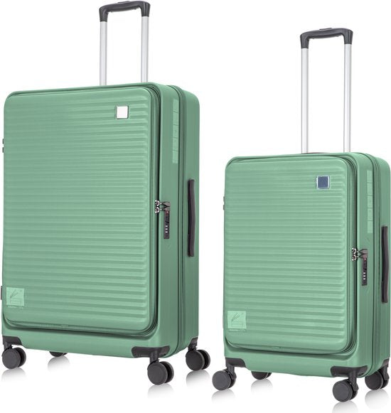 2-piece hard-shell suitcase set with laptop compartment – Berlin-Light green-Nora Luxe