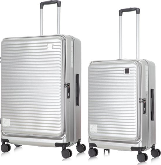 2-piece hard-shell suitcase set with laptop compartment – Berlin-Silver-Nora Luxe