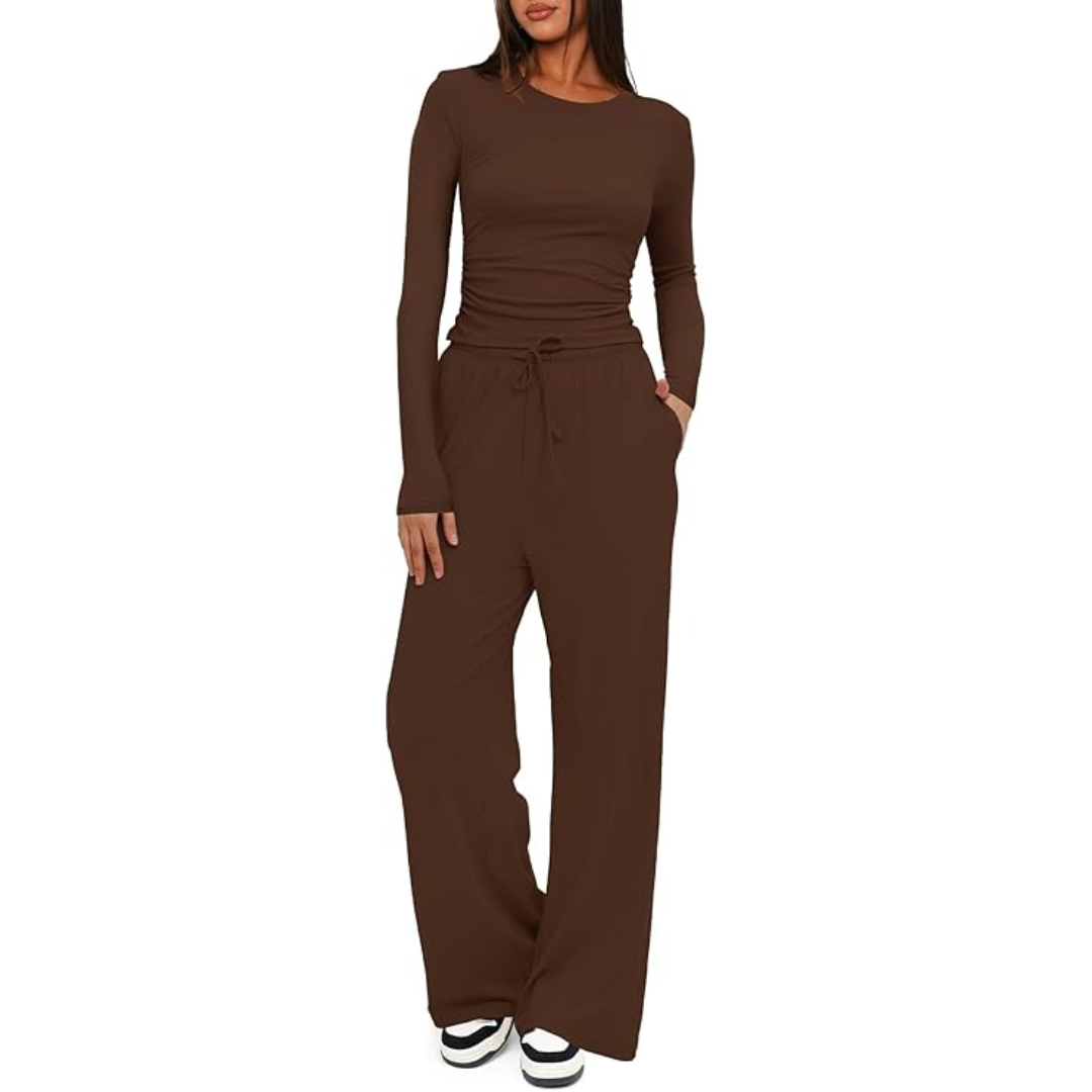 2-Piece Ladies Lounge Set - Lieke-Coffee-29.13 inches-XS-Nora Luxe