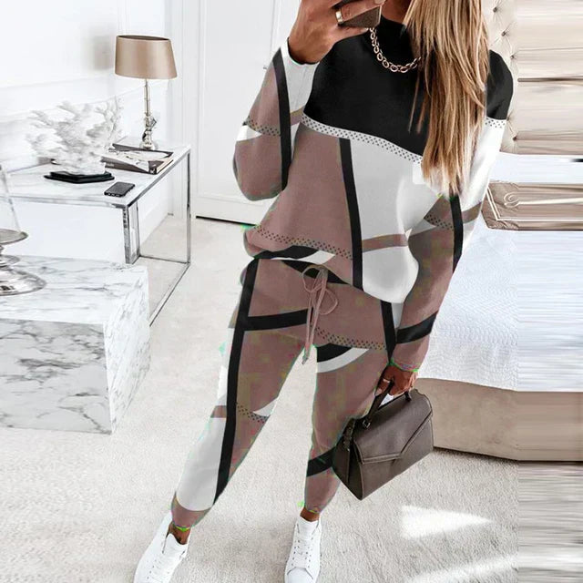 2-piece Set with O-neck and Long Pants - Sophie-Beige-S-Nora Luxe