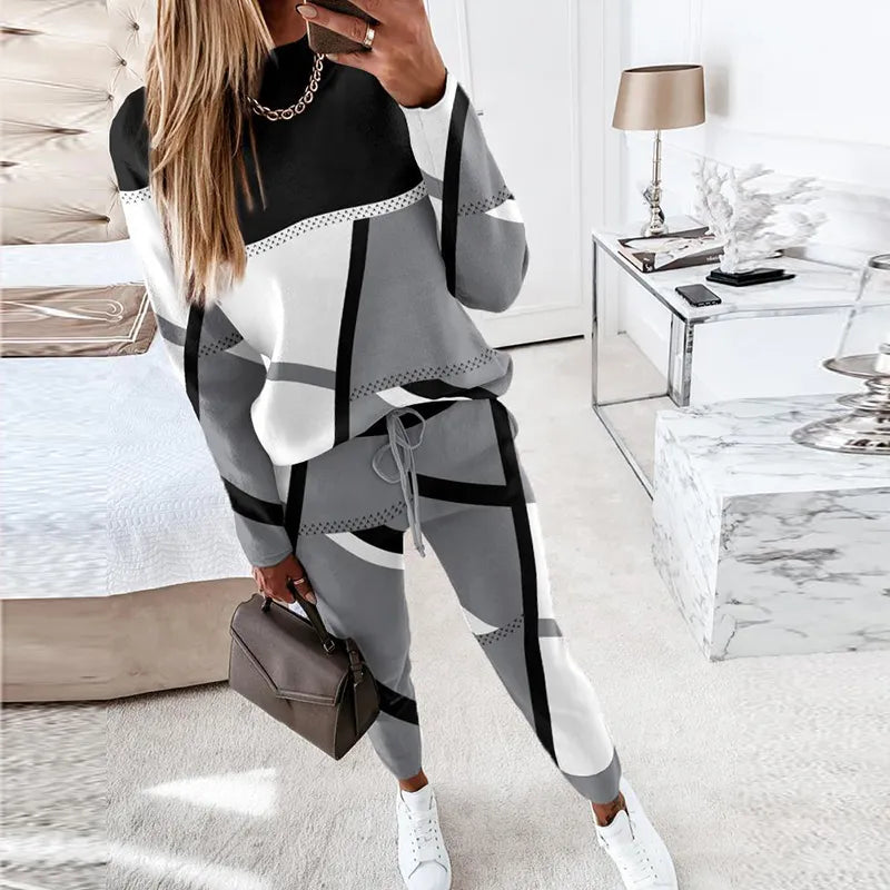 2-piece Set with O-neck and Long Pants - Sophie-Gray-S-Nora Luxe