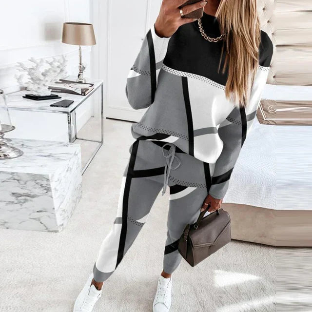 2-piece Set with O-neck and Long Pants - Sophie-Gray-S-Nora Luxe
