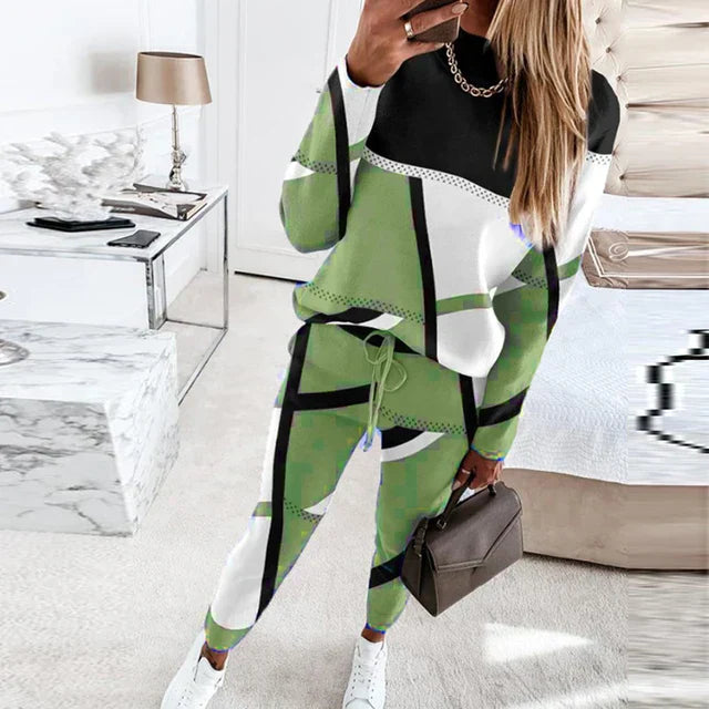 2-piece Set with O-neck and Long Pants - Sophie-Green-S-Nora Luxe