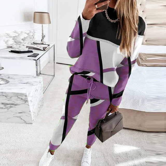 2-piece Set with O-neck and Long Pants - Sophie-Purple-S-Nora Luxe