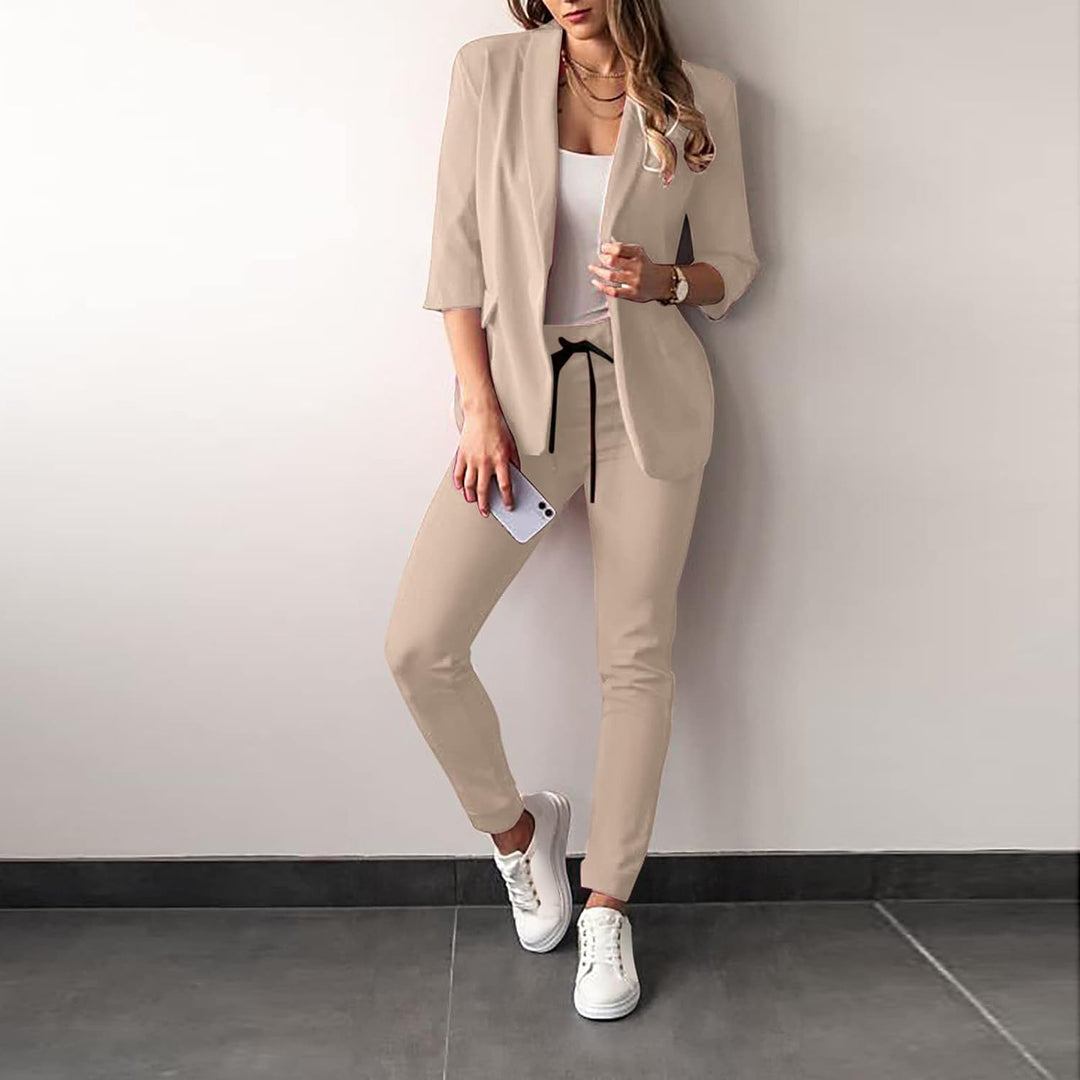 2-Piece Stretch Women's Suit with Blazer - Vivian-Khaki-S-The Livary