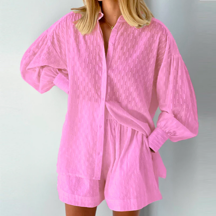 2-Piece Summer Set with Blouse and Shorts – Isla-Pink-XS-The Livary