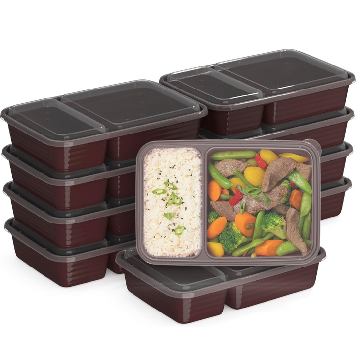 20-piece reusable 2-compartment food containers-Bordeaux red-Nora Luxe