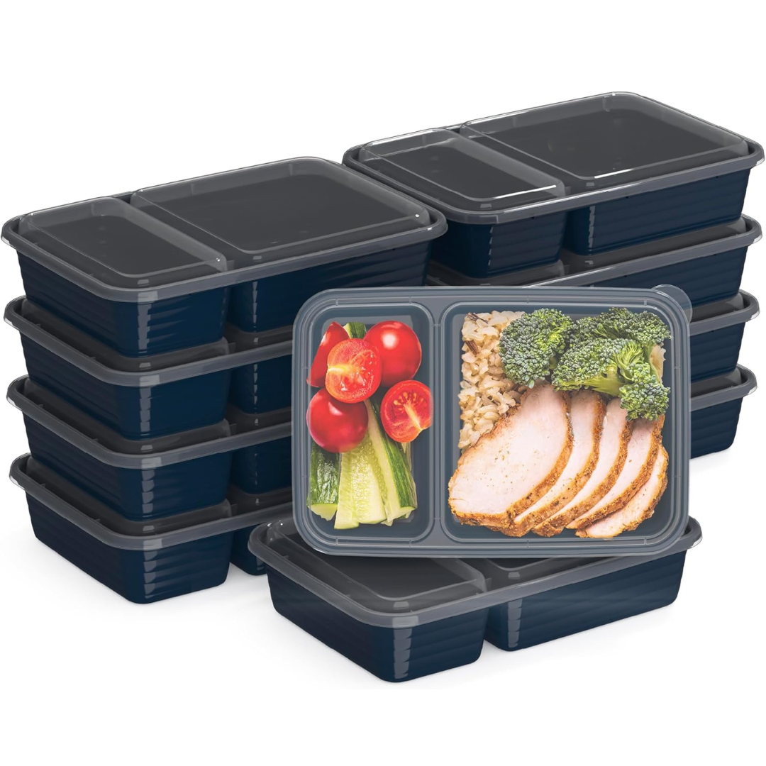 20-piece reusable 2-compartment food containers-Dark blue-Nora Luxe