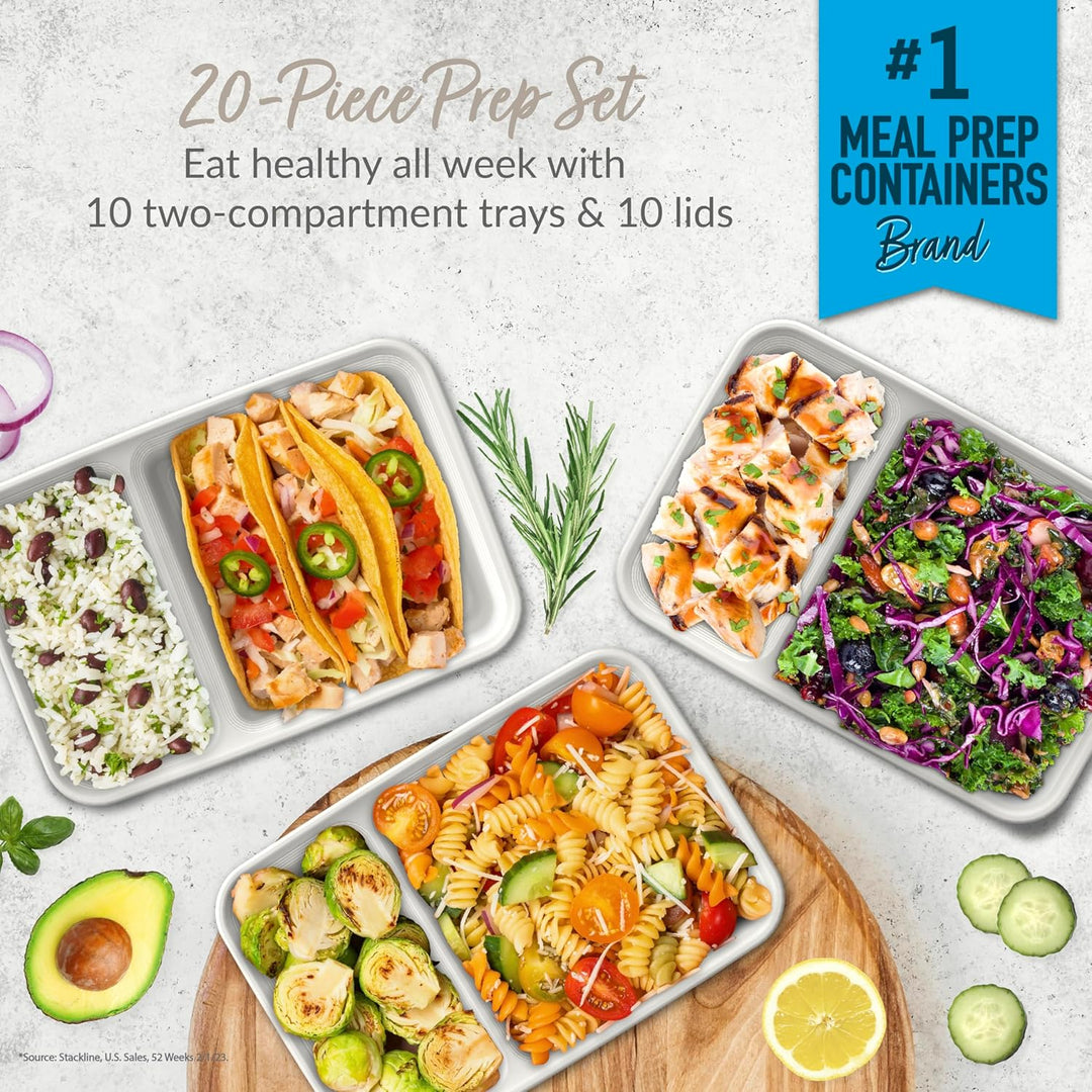20-piece reusable 2-compartment food containers-Gray-Nora Luxe