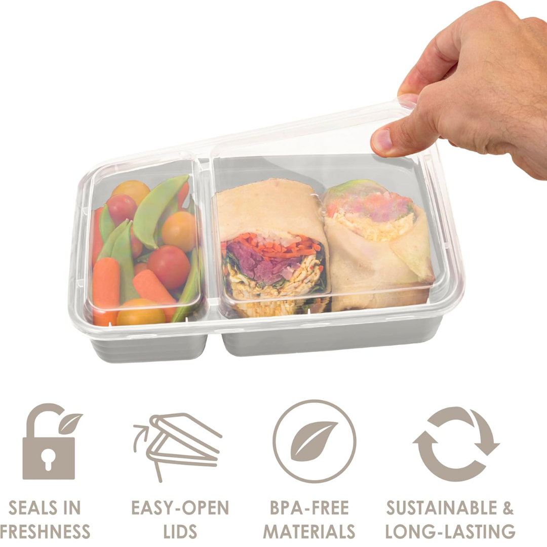 20-piece reusable 2-compartment food containers-Gray-Nora Luxe