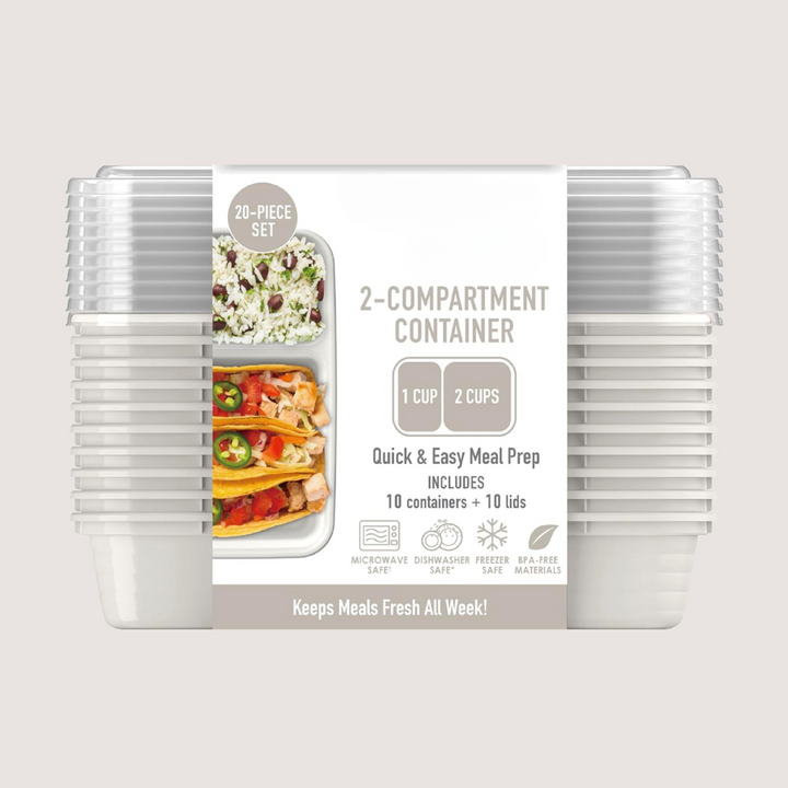 20-piece reusable 2-compartment food containers-Gray-Nora Luxe