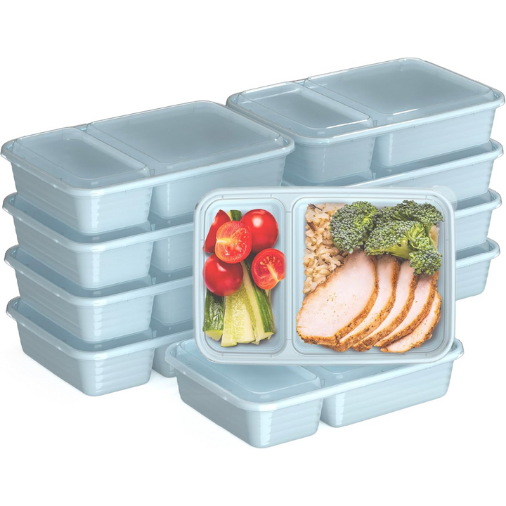20-piece reusable 2-compartment food containers-Light blue-Nora Luxe
