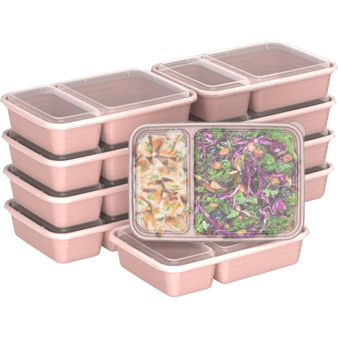 20-piece reusable 2-compartment food containers-Light pink-Nora Luxe