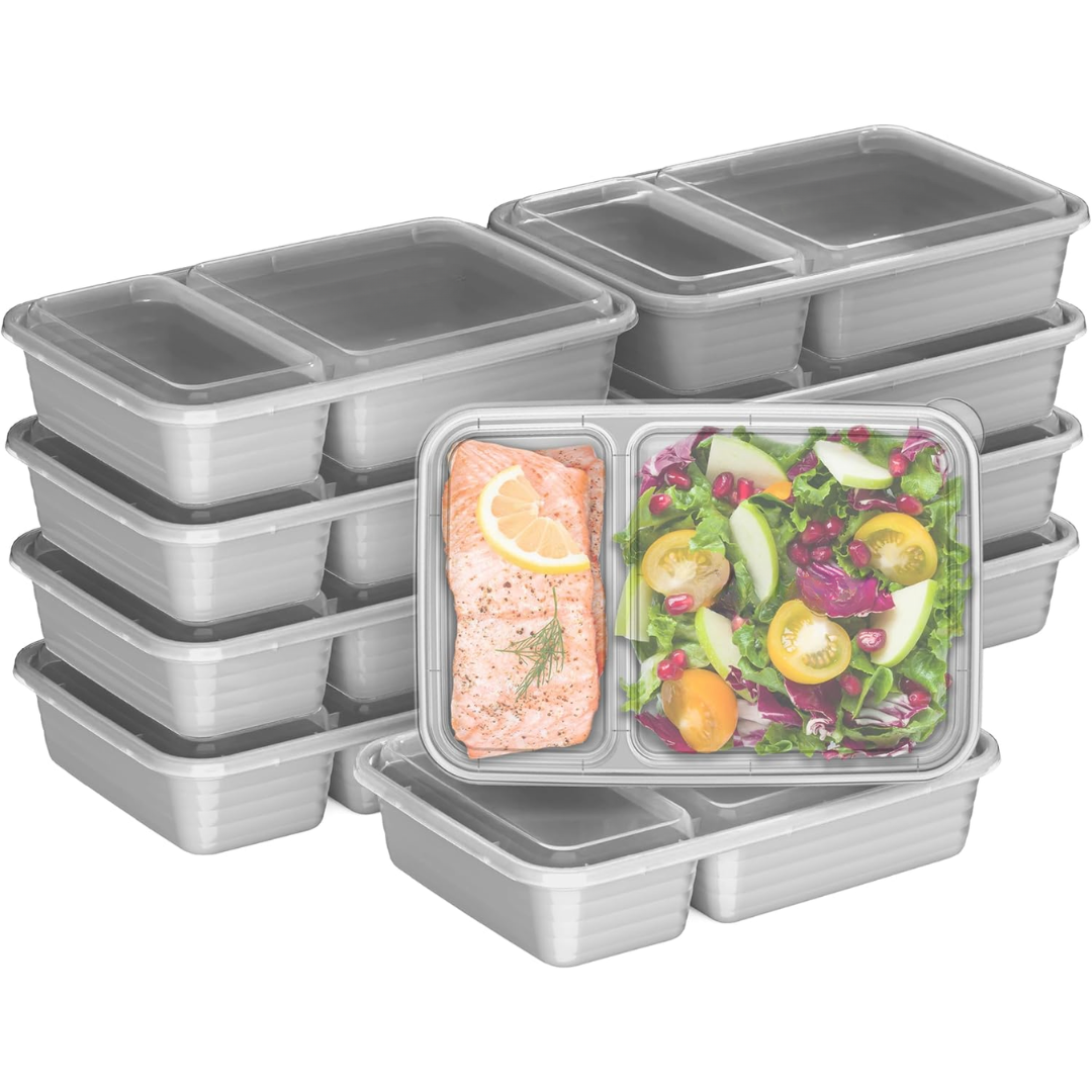 20-piece reusable 2-compartment food containers-Silver-Nora Luxe