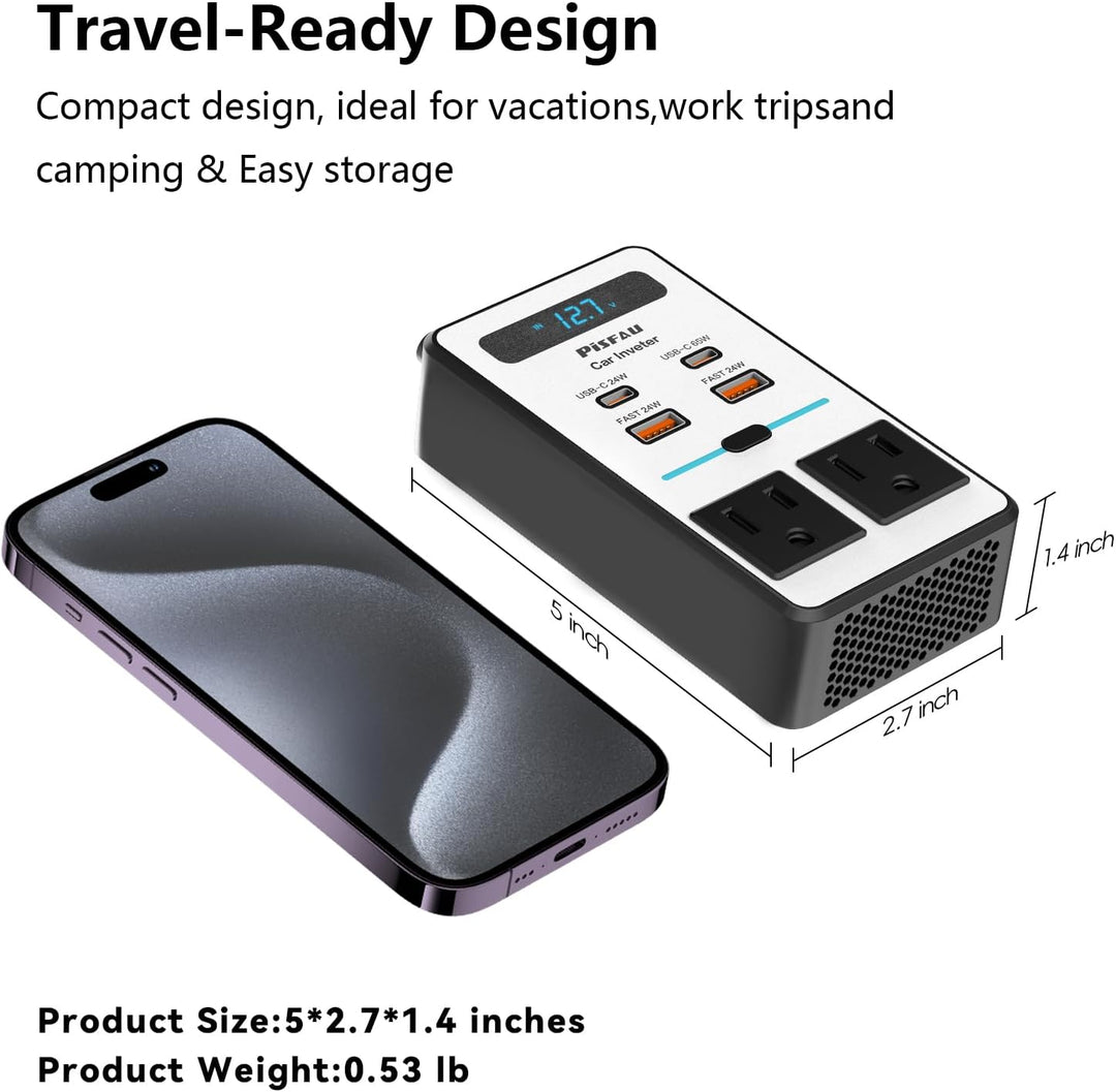 200W Car Inverter – DC 12V to 220V AC With USB-C & Fast Charger-200W-Nora Luxe