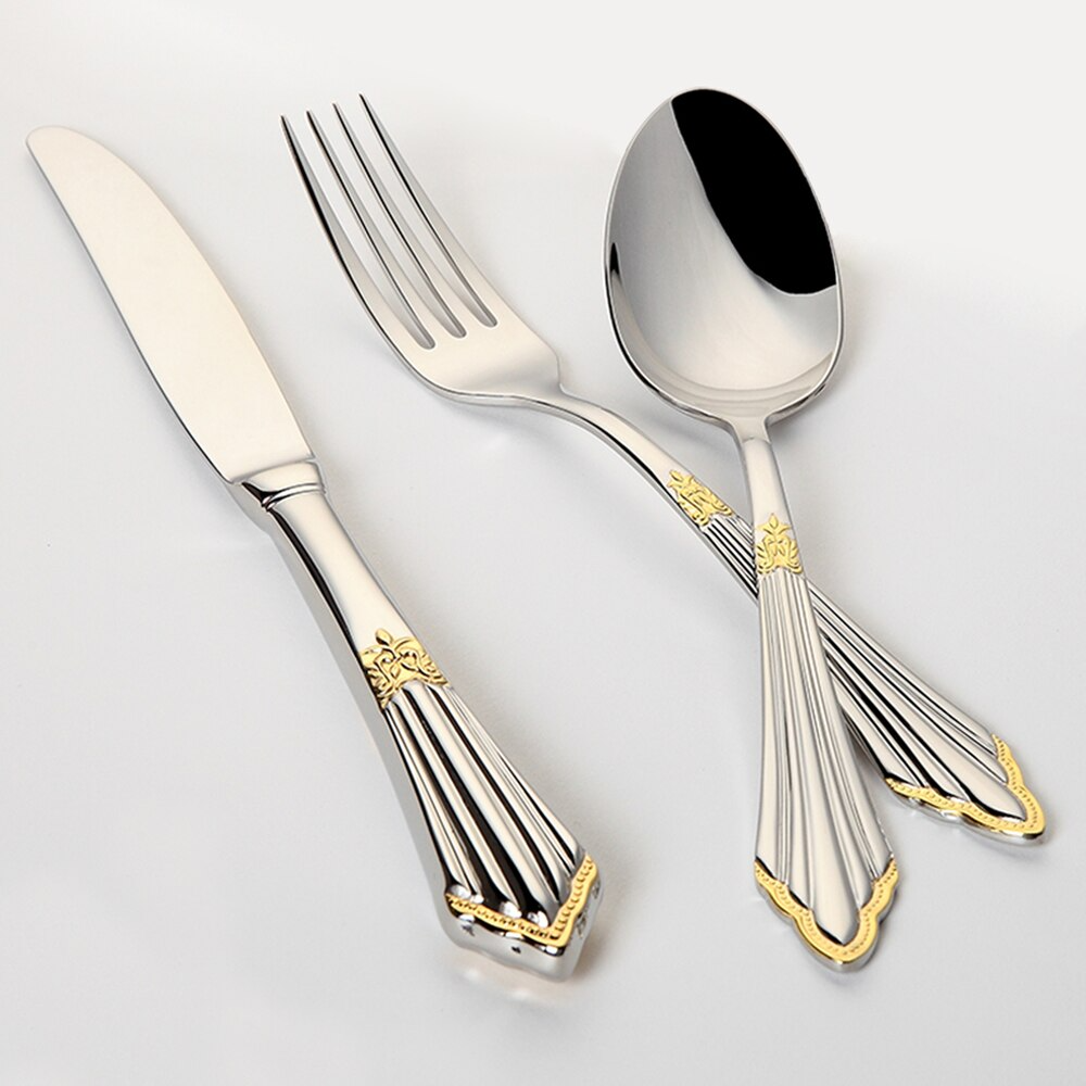 24 or 48-Piece Stainless Steel Cutlery Set with Gold Finish - GlowCut-24 Pieces-Nora Luxe