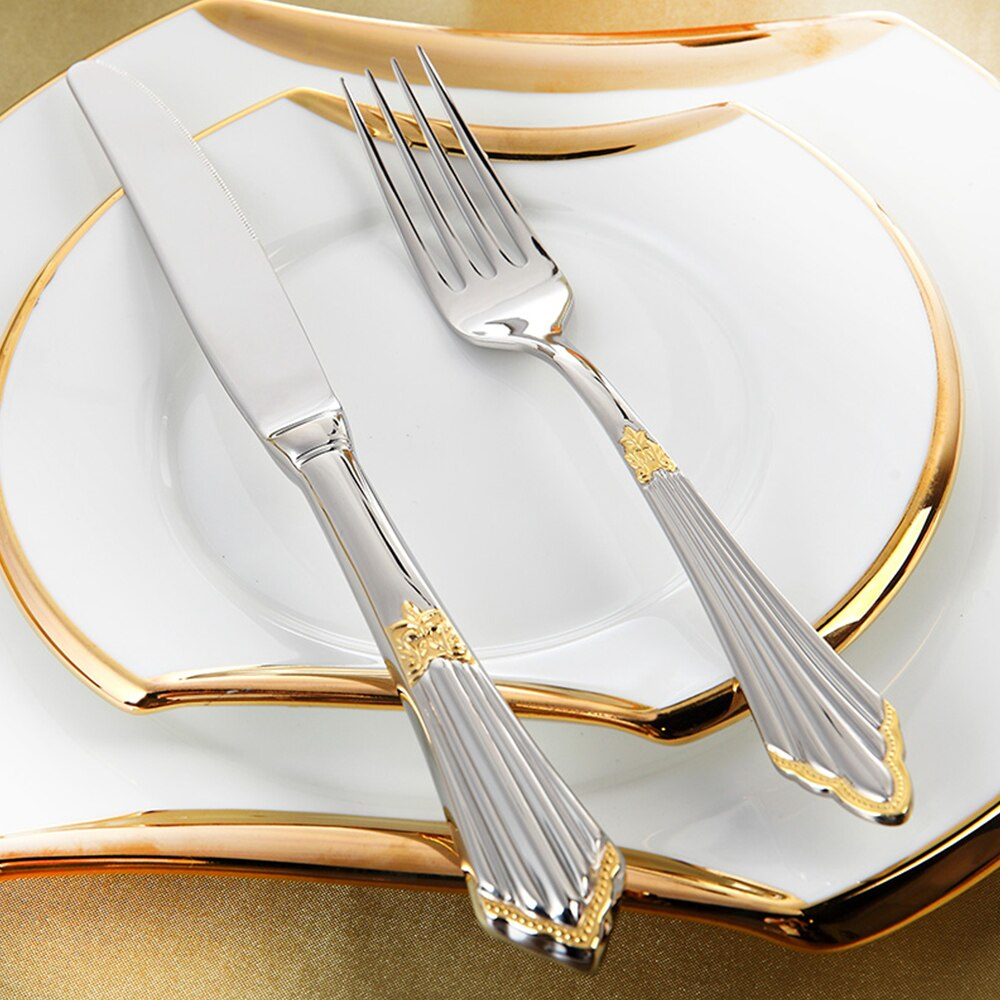 24 or 48-Piece Stainless Steel Cutlery Set with Gold Finish - GlowCut-24 Pieces-Nora Luxe