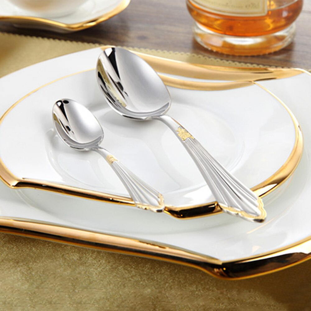 24 or 48-Piece Stainless Steel Cutlery Set with Gold Finish - GlowCut-24 Pieces-Nora Luxe