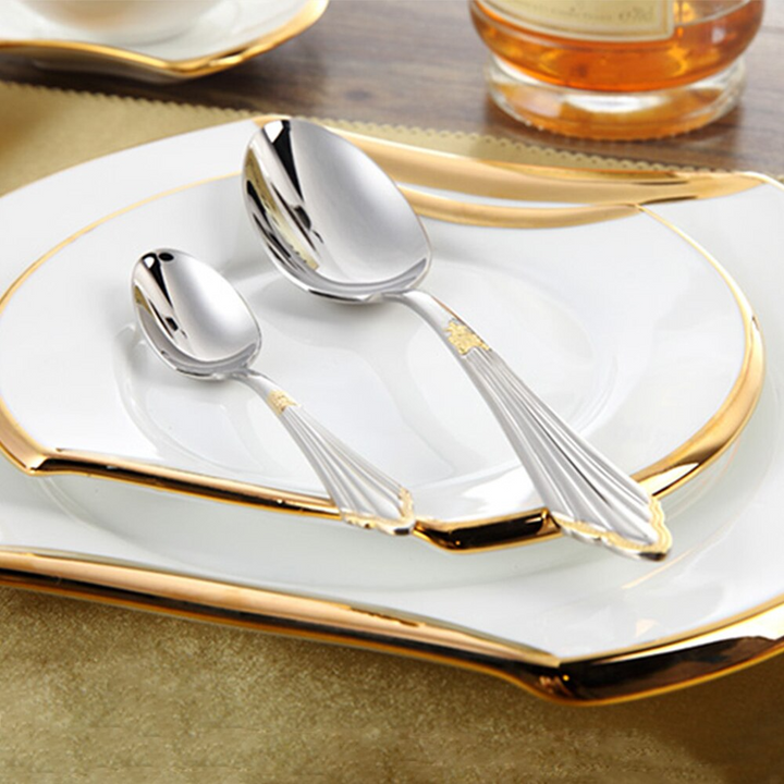 24 or 48-Piece Stainless Steel Cutlery Set with Gold Finish - GlowCut-24 Pieces-Nora Luxe