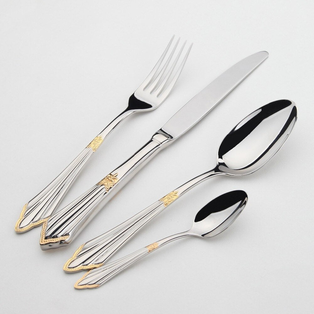 24 or 48-Piece Stainless Steel Cutlery Set with Gold Finish - GlowCut-24 Pieces-Nora Luxe
