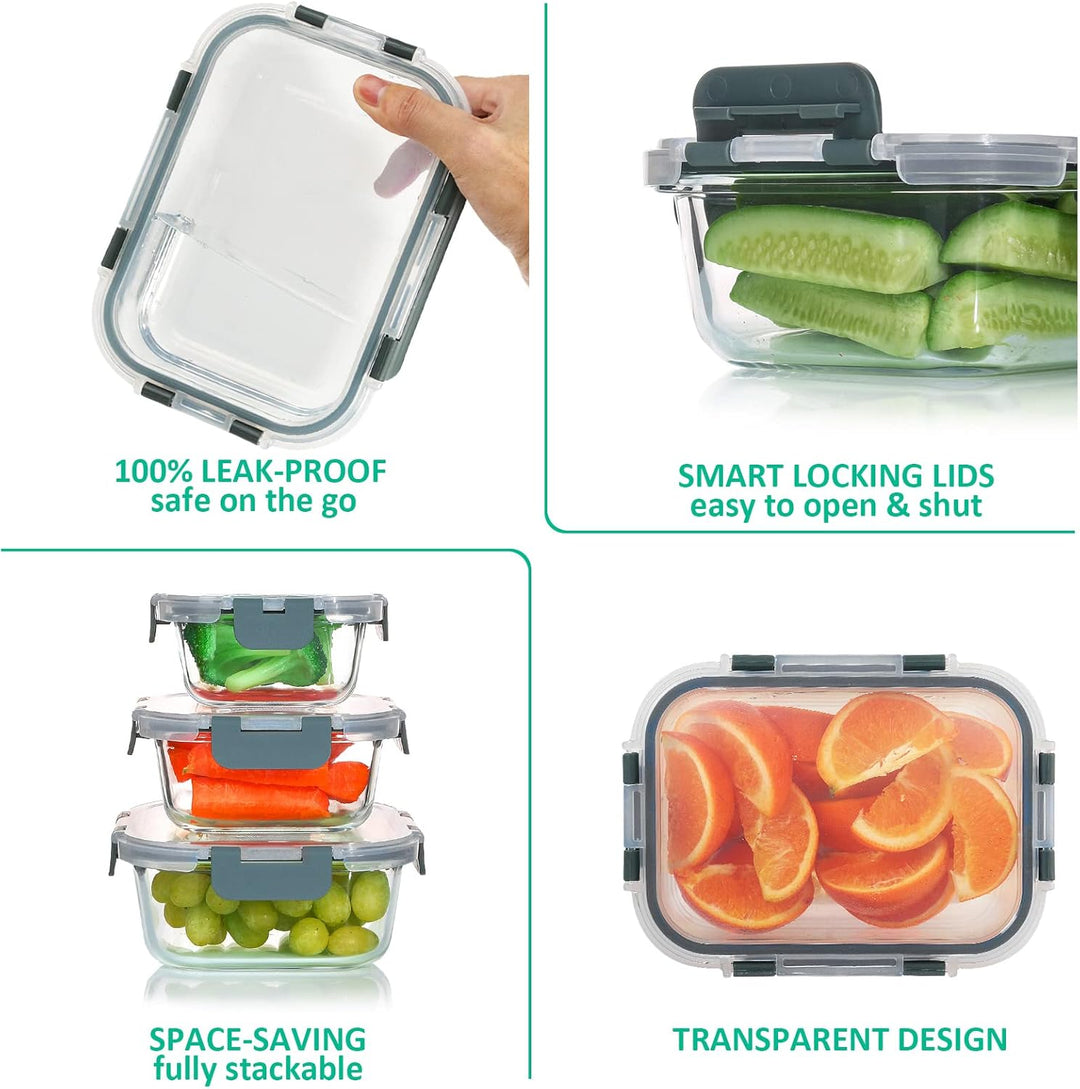 24-Piece Airtight Glass Food Storage Set - PurePreserve-Grey-Nora Luxe