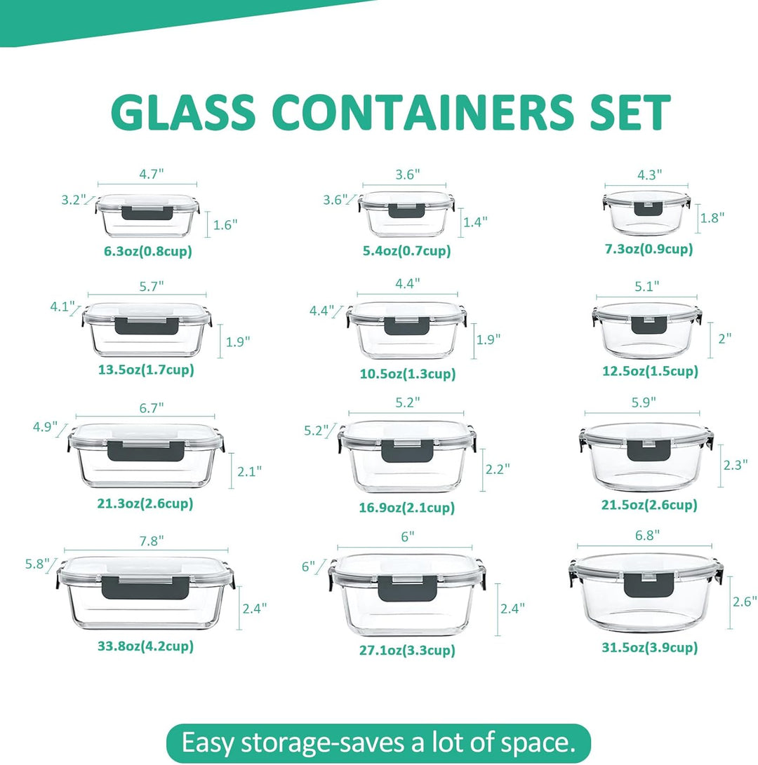 24-Piece Airtight Glass Food Storage Set - PurePreserve-Grey-Nora Luxe