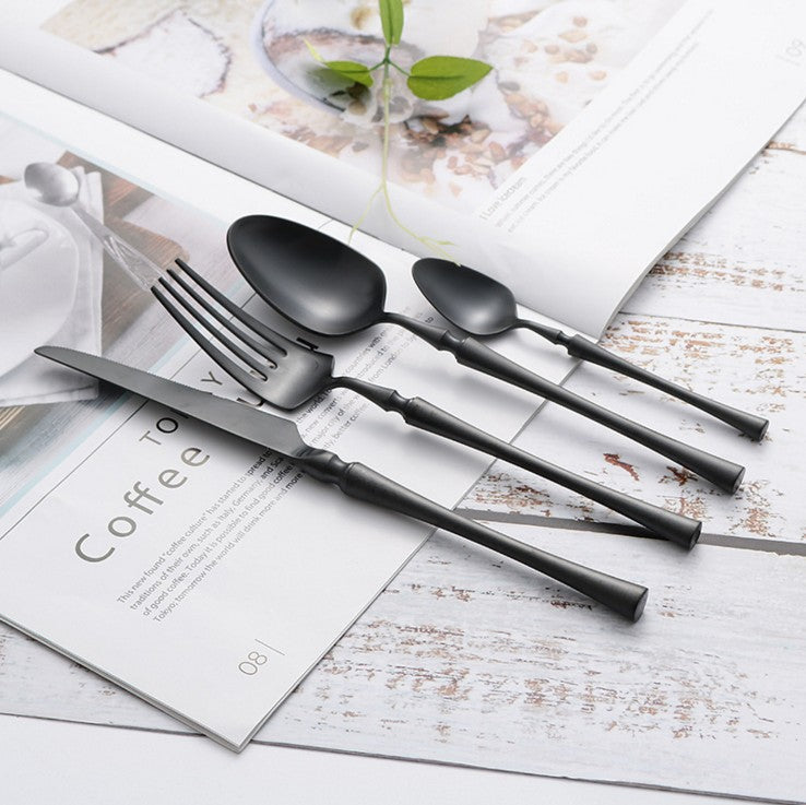 24-Piece Stainless Steel Cutlery Set - PureSet-Matte black-Nora Luxe