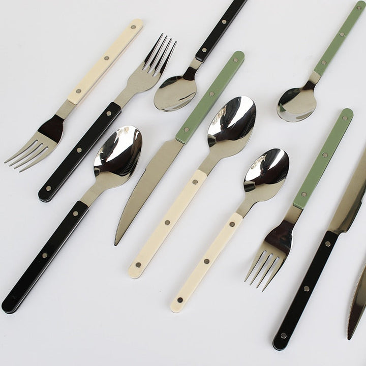 24-Piece Stainless Steel Cutlery Set with Engraved Design - BistroLine-Black-Nora Luxe