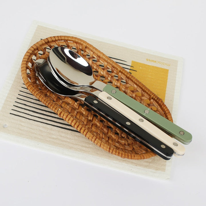 24-Piece Stainless Steel Cutlery Set with Engraved Design - BistroLine-Black-Nora Luxe
