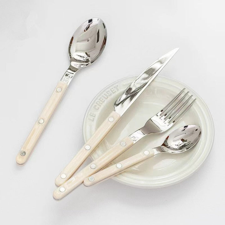 24-Piece Stainless Steel Cutlery Set with Engraved Design - BistroLine-Black-Nora Luxe