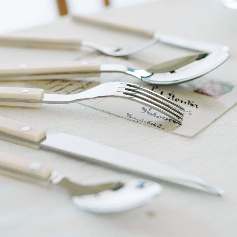 24-Piece Stainless Steel Cutlery Set with Engraved Design - BistroLine-Black-Nora Luxe