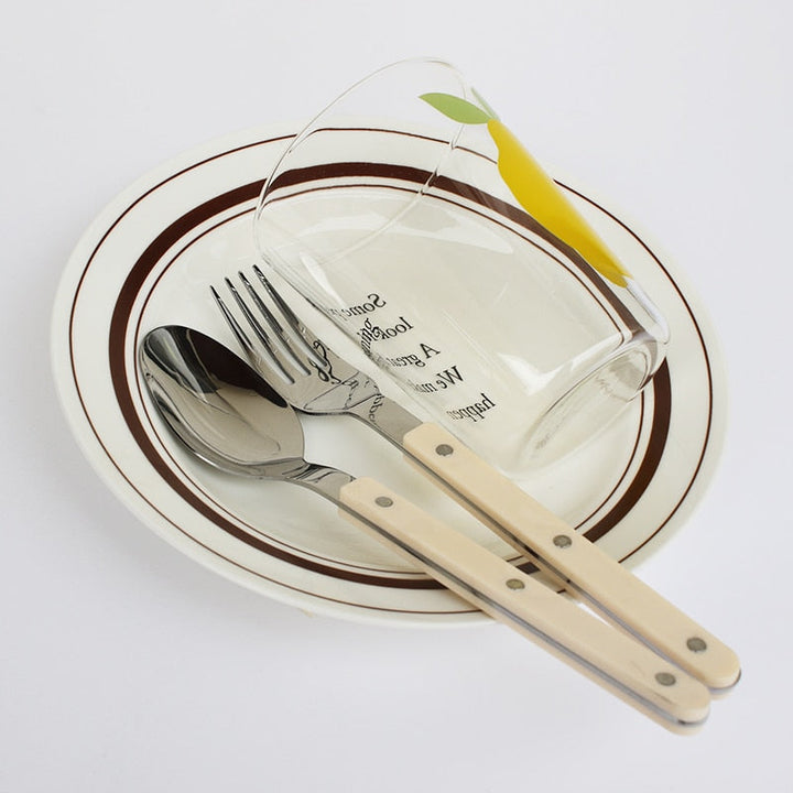 24-Piece Stainless Steel Cutlery Set with Engraved Design - BistroLine-Black-Nora Luxe