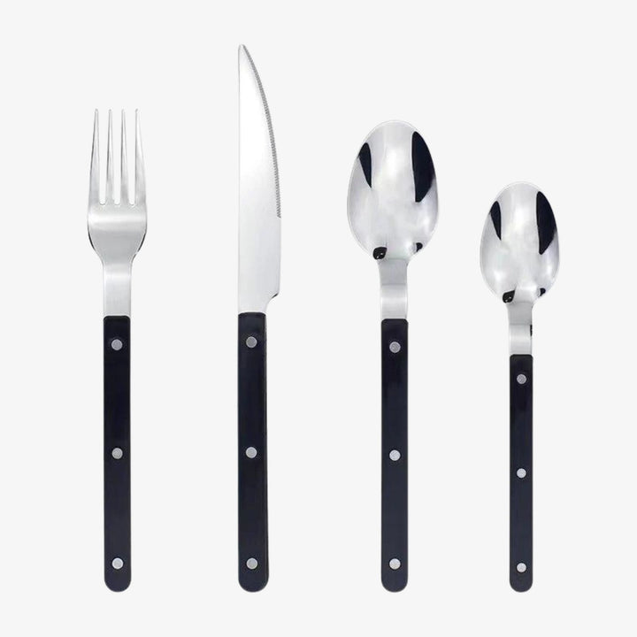 24-Piece Stainless Steel Cutlery Set with Engraved Design - BistroLine-Black-Nora Luxe